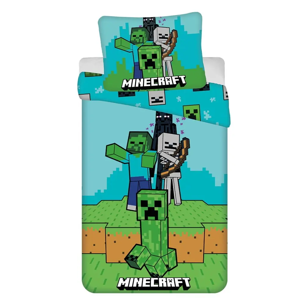 Lenjerie de pat pentru copii verde-albastră din bumbac pentru pat de o persoană 140x200 cm Minecraft 