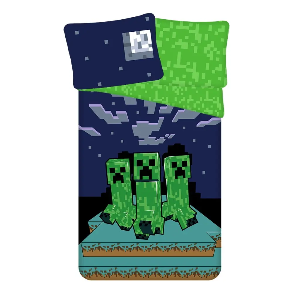Lenjerie de pat pentru copii verde-albastră din bumbac pentru pat de o persoană 140x200 cm Minecraft 