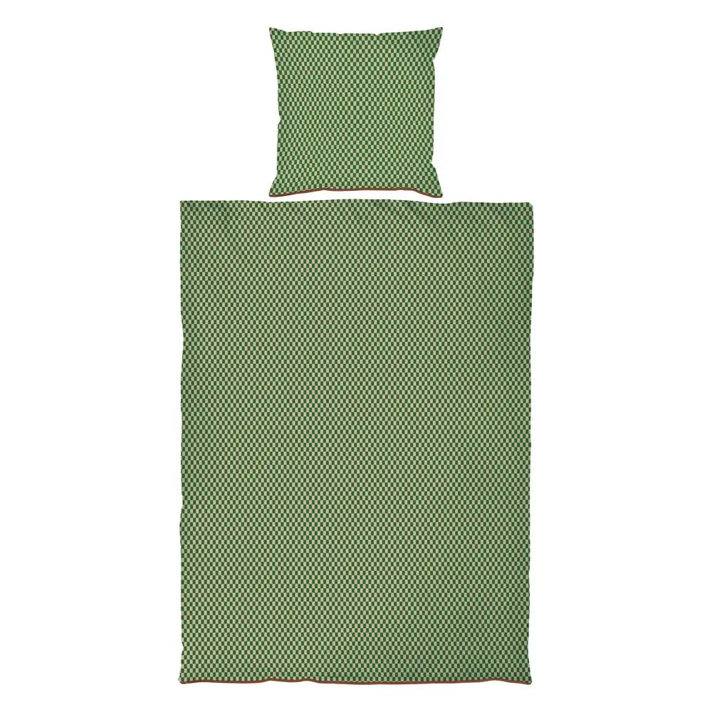 Lenjerie de pat verde/bej din bumbac satinat pentru pat de o persoană 140x200 cm Mini – Mette Ditmer Denmark