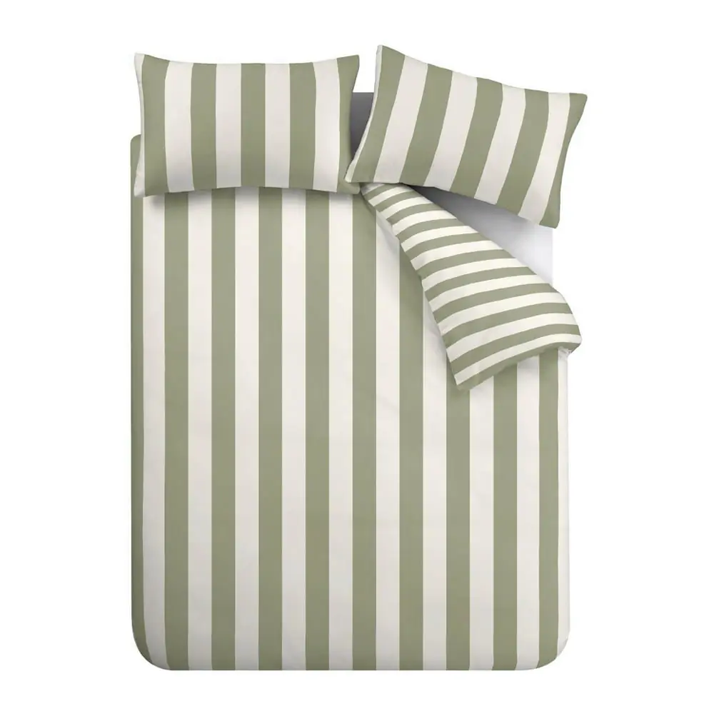 Lenjerie de pat verde/crem pentru pat dublu 200x200 cm Cove Stripe – Catherine Lansfield