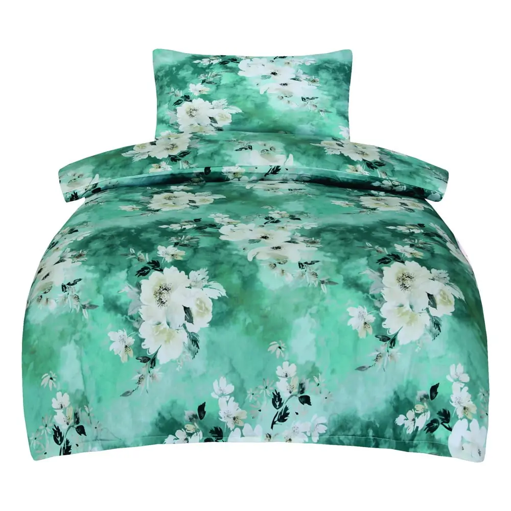 Lenjerie de pat verde din bumbac satinat pentru pat de o persoană 140x200 cm Fiona – My House