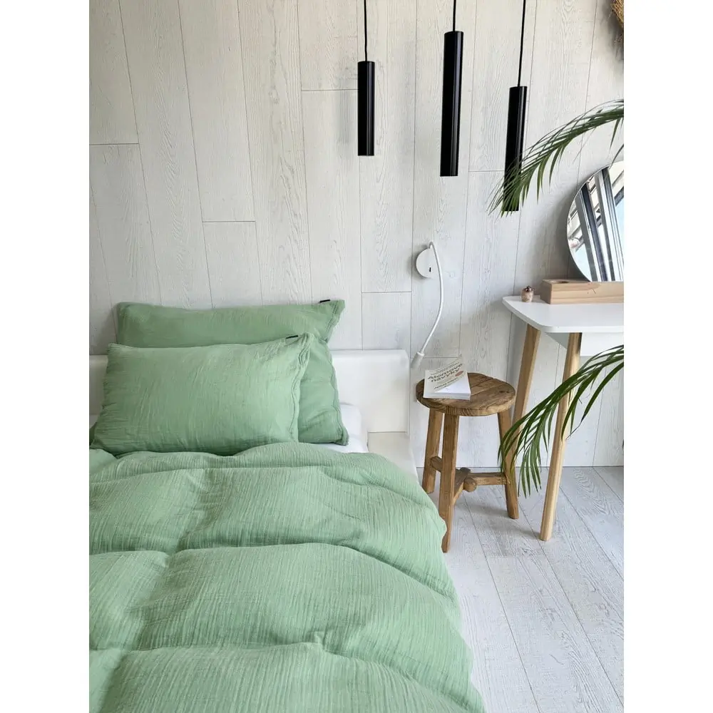 Lenjerie de pat verde din muselină pentru pat de o persoană 135x200 cm Plain Muslin – Butter Kings