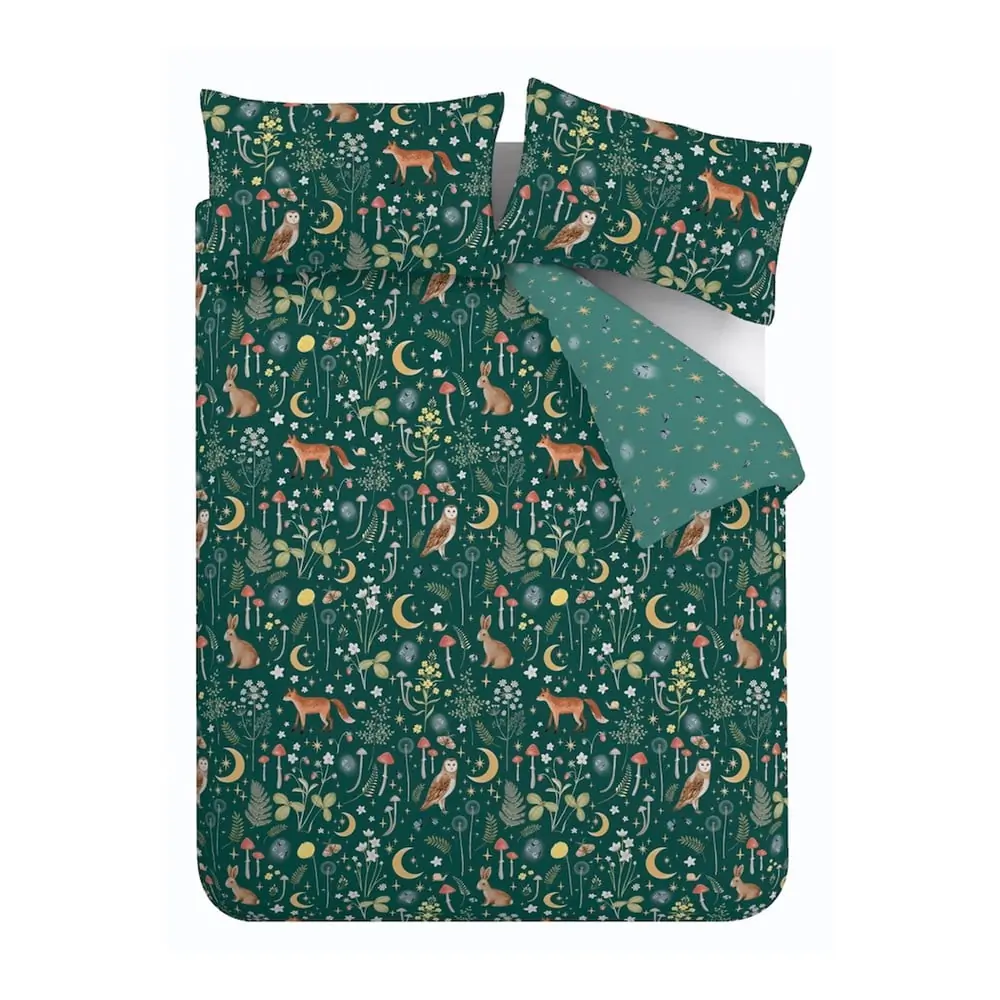 Lenjerie de pat verde-închis pentru pat de o persoană 135x200 cm Enchanted Twilight – Catherine Lansfield