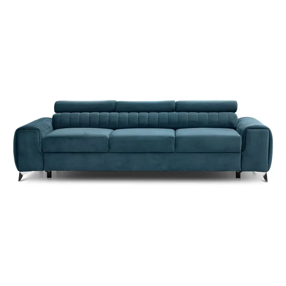Canapea albastră extensibilă cu tapițerie din catifea 261 cm Laurence – ELTAP