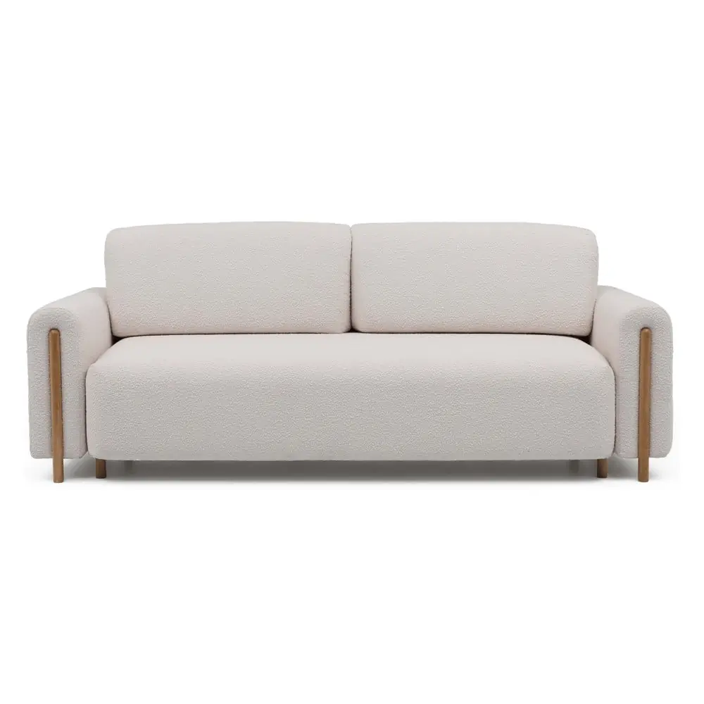 Canapea bej/crem extensibilă/cu spațiu de depozitare cu tapițerie din țesătură bouclé 244 cm Arcadova – ELTAP
