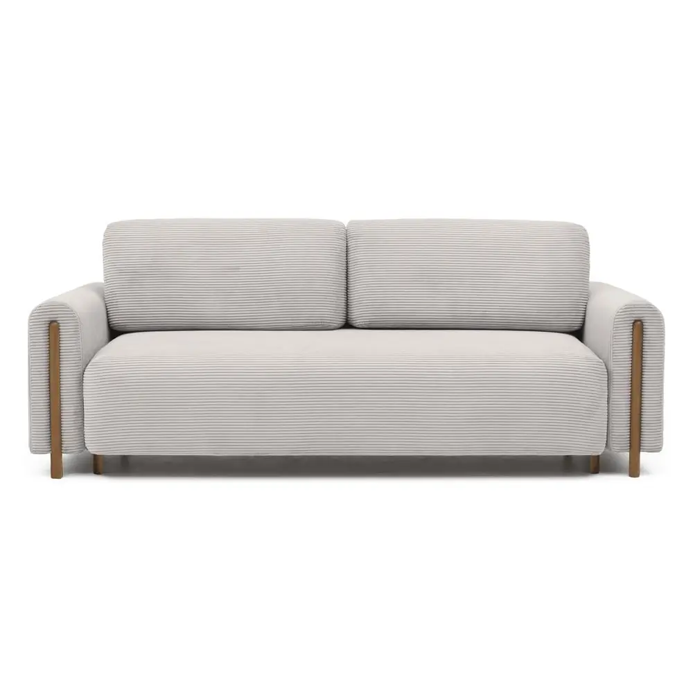 Canapea bej extensibilă/cu spațiu de depozitare cu tapițerie din catifea reiată 244 cm Arcadova – ELTAP