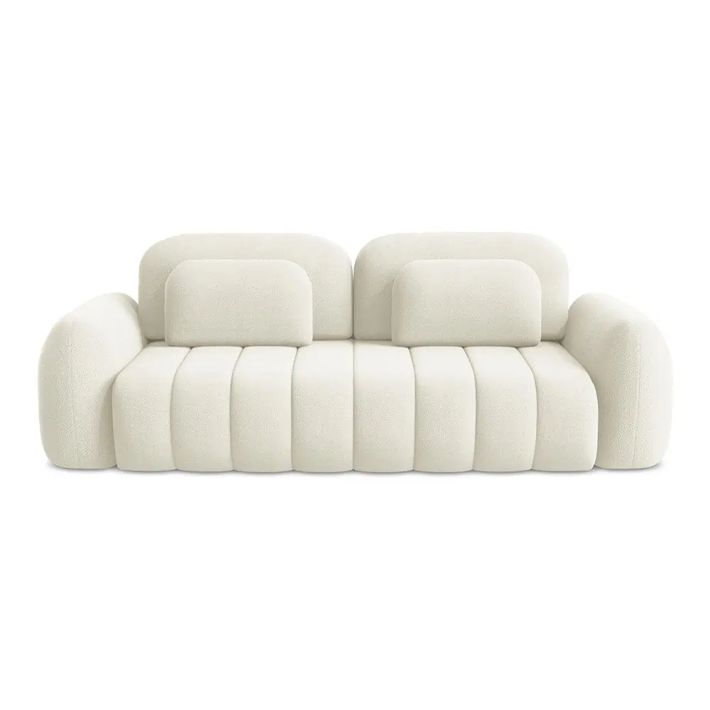 Canapea bej extensibilă/cu spațiu de depozitare cu tapițerie din țesătură bouclé 266 cm Pele – Makamii