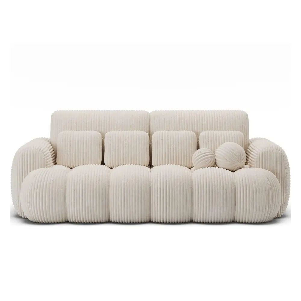 Canapea bej extensibilă cu tapițerie din catifea reiată 256 cm Cotonn – ELTAP