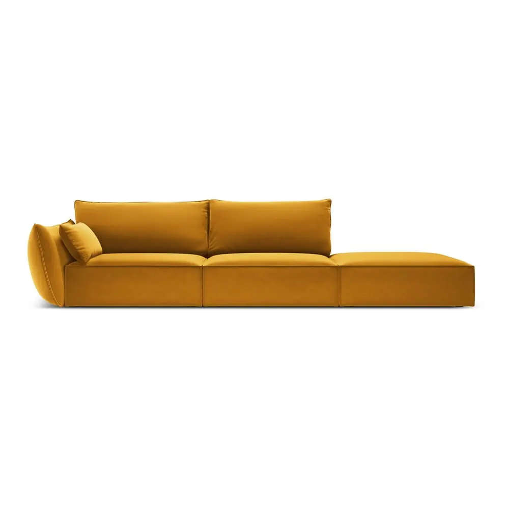 Canapea galben-muștar cu tapițerie din catifea, cu colț pe partea stângă 264 cm Vanda – Mazzini Sofas