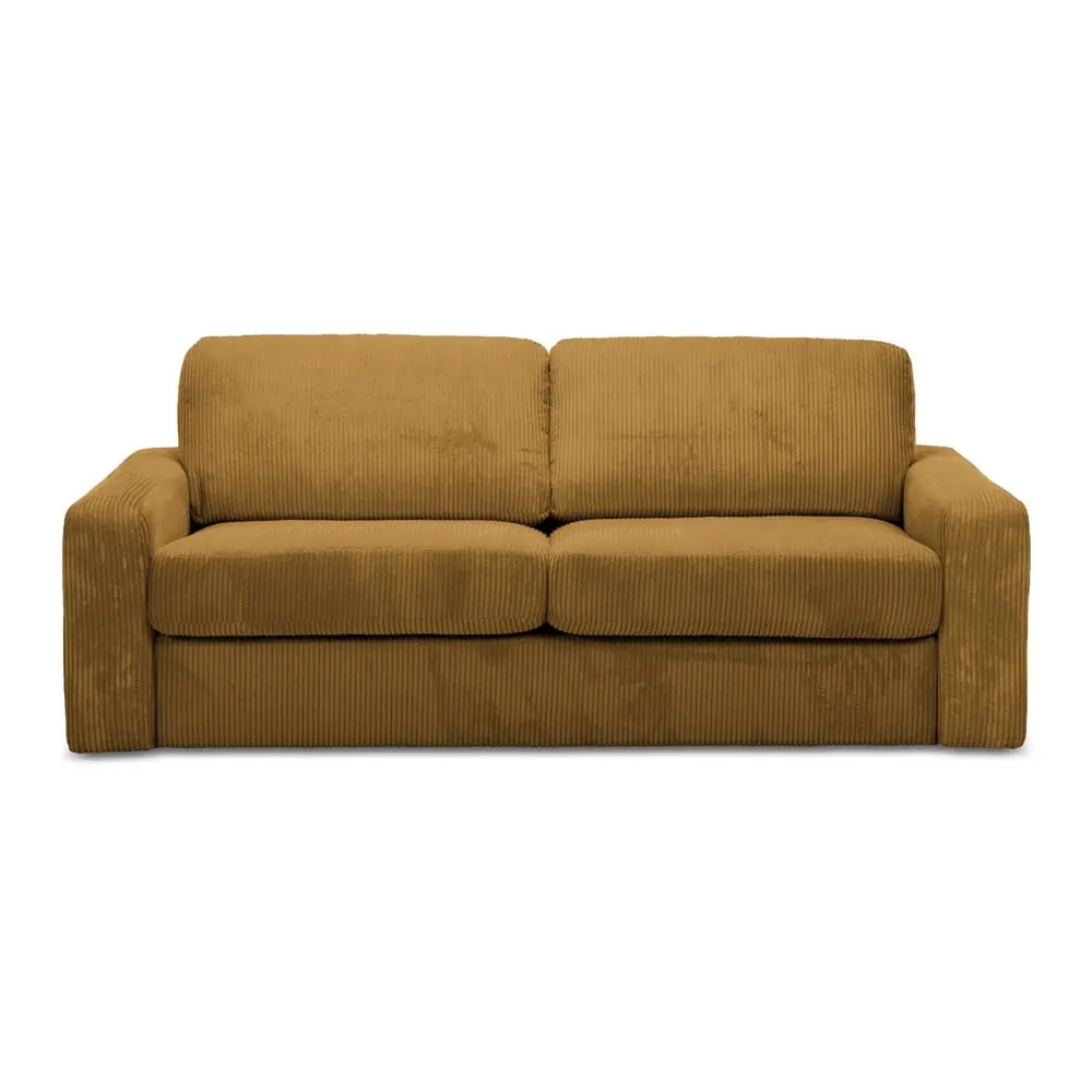 Canapea galben-muștar extensibilă cu tapițerie din catifea reiată 195 cm Nona – Makamii