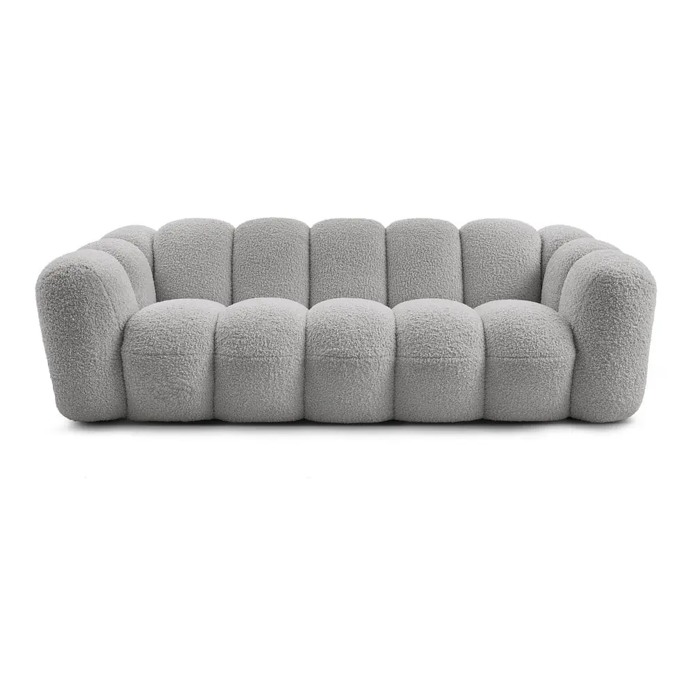 Canapea gri deschis cu tapițerie din țesătură bouclé 232 cm Hippolyte – Bobochic Paris