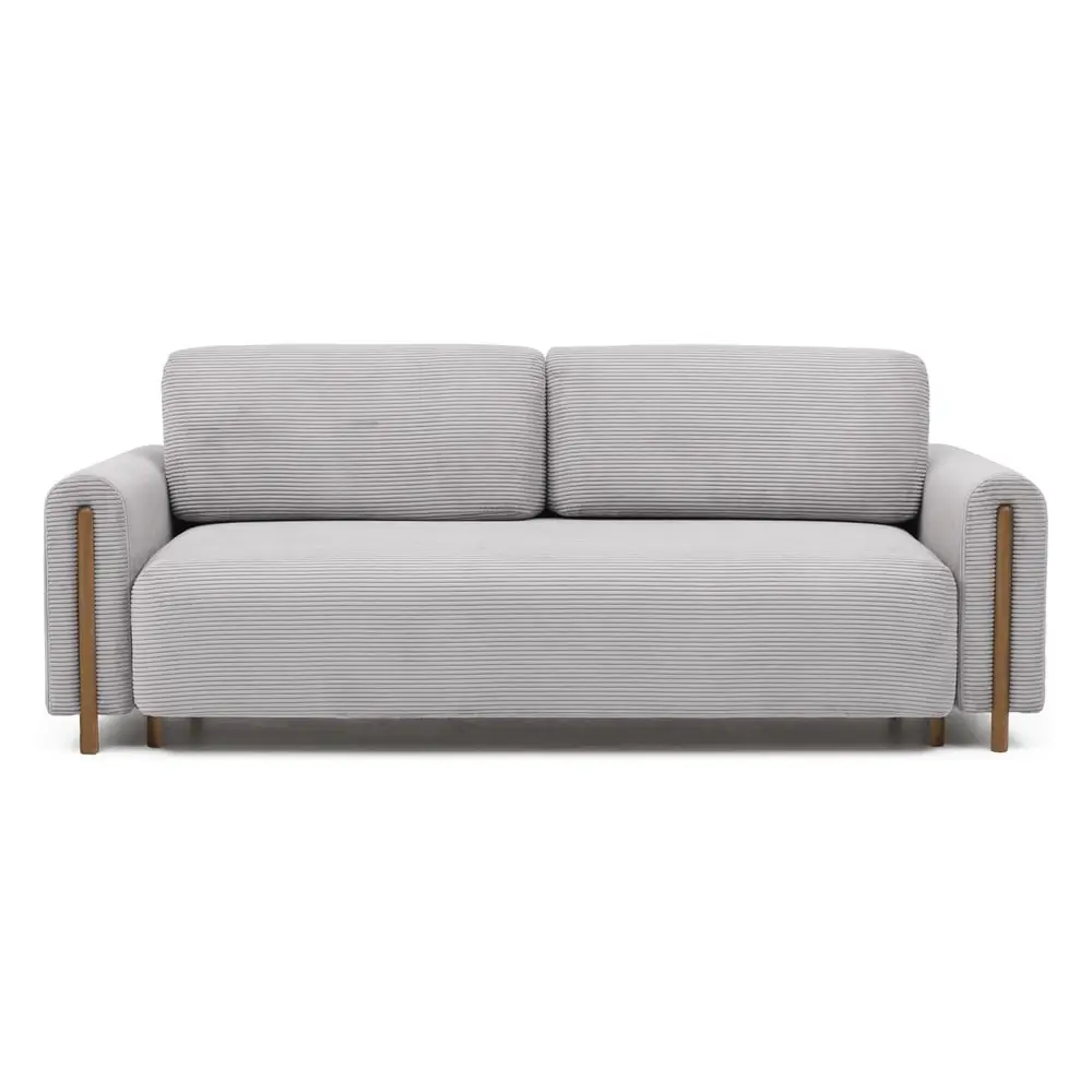 Canapea gri deschis extensibilă/cu spațiu de depozitare cu tapițerie din catifea reiată 244 cm Arcadova – ELTAP