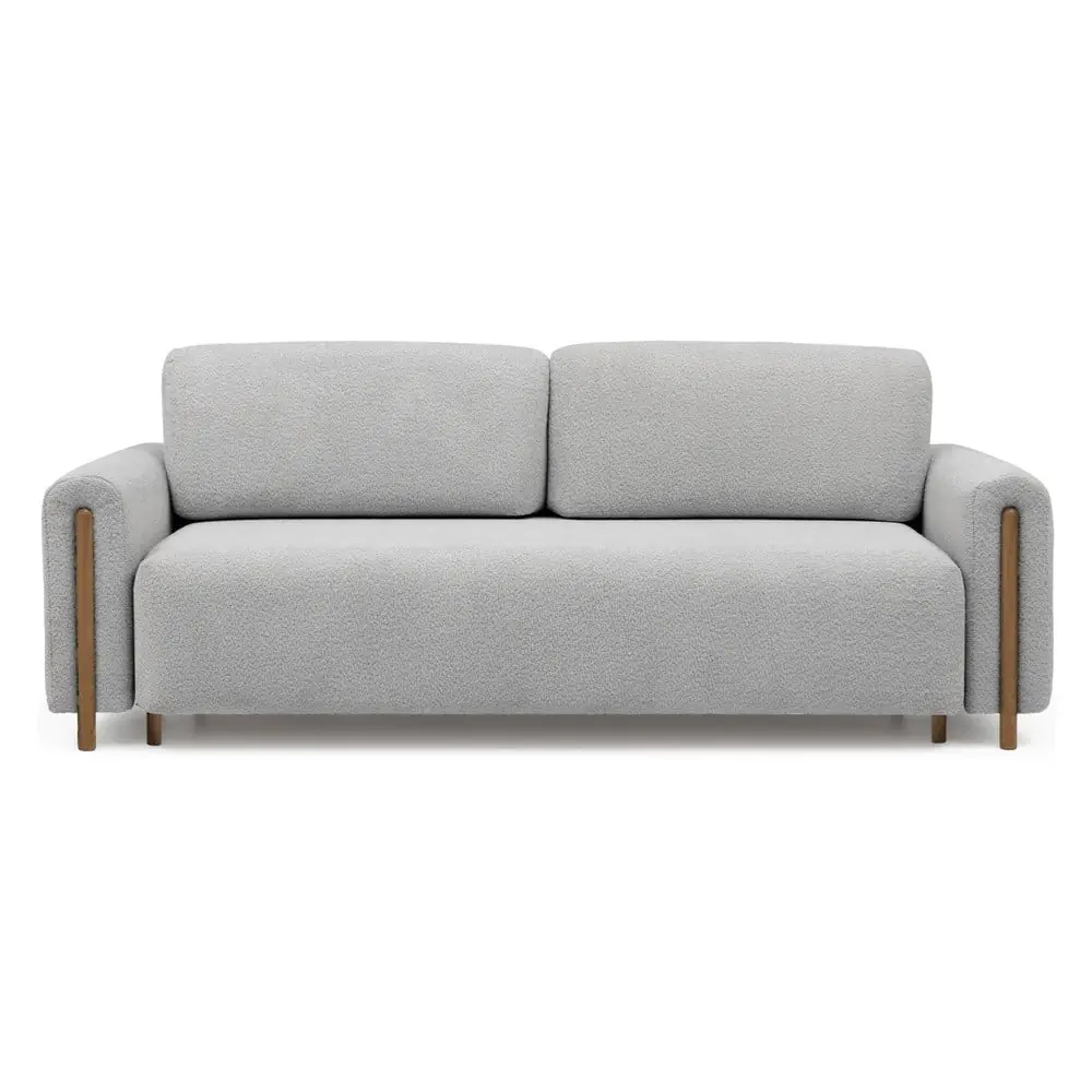 Canapea gri deschis extensibilă/cu spațiu de depozitare cu tapițerie din țesătură bouclé 244 cm Arcadova – ELTAP