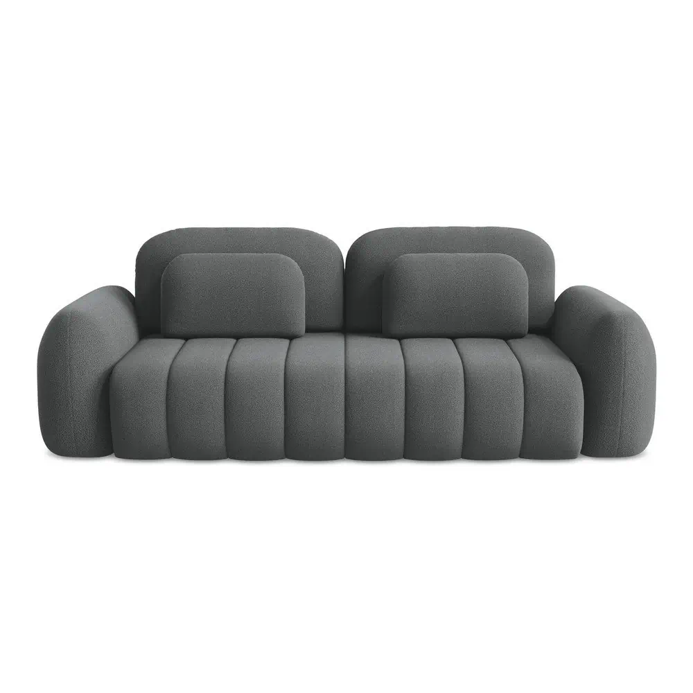 Canapea gri închis extensibilă/cu spațiu de depozitare cu tapițerie din țesătură bouclé 266 cm Pele – Makamii