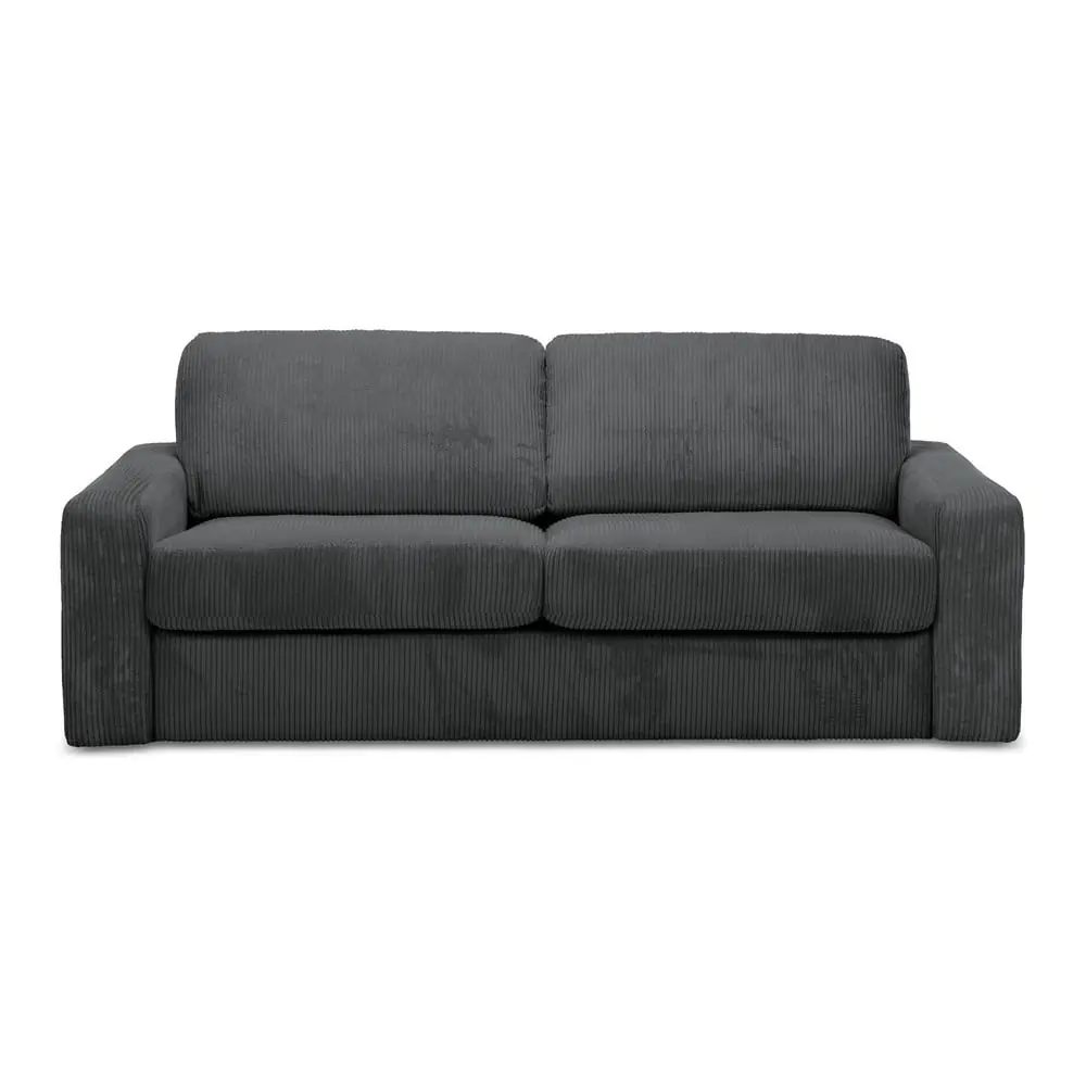 Canapea gri închis extensibilă cu tapițerie din catifea reiată 195 cm Nona – Makamii