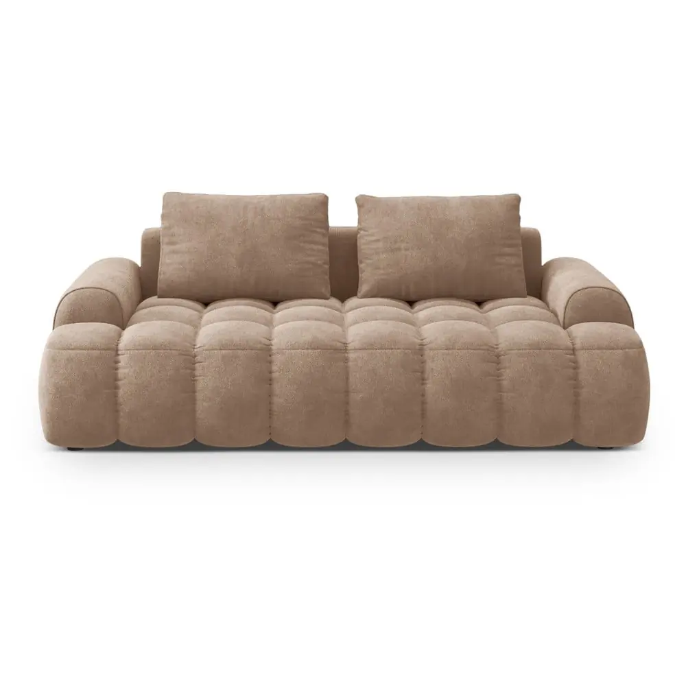 Canapea maro deschis cu tapițerie din catifea 200 cm Linz – Cosmopolitan Design