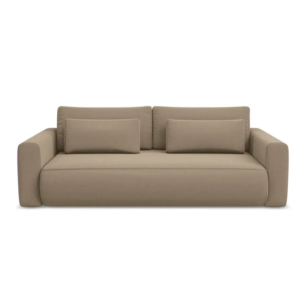 Canapea maro deschis extensibilă/cu spațiu de depozitare cu tapițerie din catifea 238 cm Kapua – Makamii