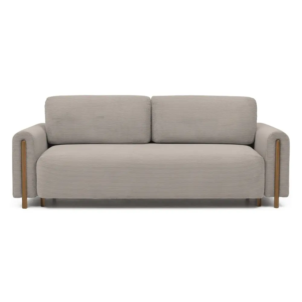 Canapea maro deschis extensibilă/cu spațiu de depozitare cu tapițerie din catifea reiată 244 cm Arcadova – ELTAP