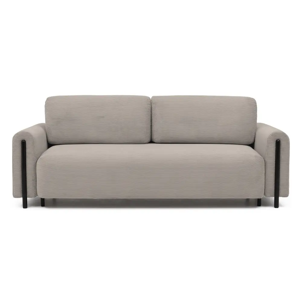 Canapea maro deschis extensibilă/cu spațiu de depozitare cu tapițerie din catifea reiată 244 cm Arcadova – ELTAP