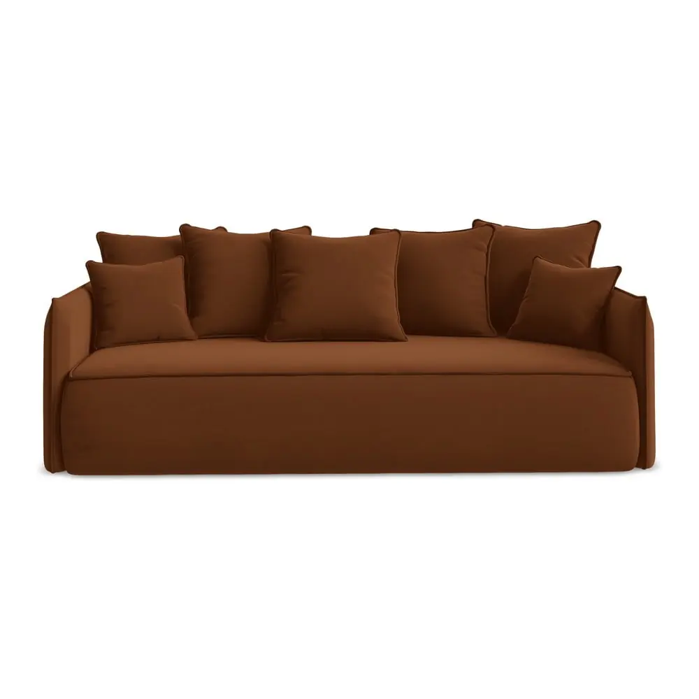 Canapea teracotă extensibilă/cu spațiu de depozitare cu tapițerie din catifea 225 cm Hula – Makamii