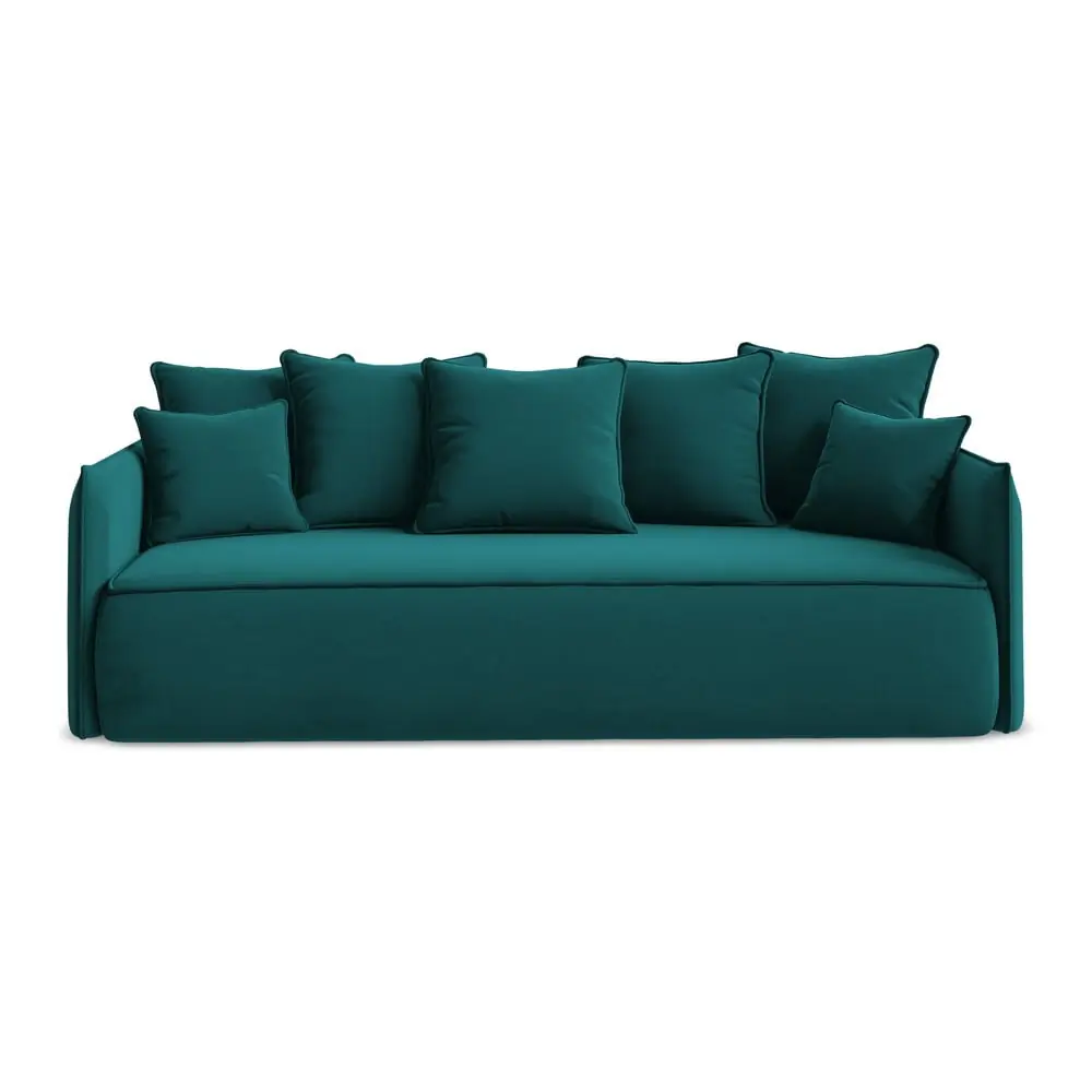 Canapea turcoaz extensibilă/cu spațiu de depozitare cu tapițerie din catifea 225 cm Hula – Makamii