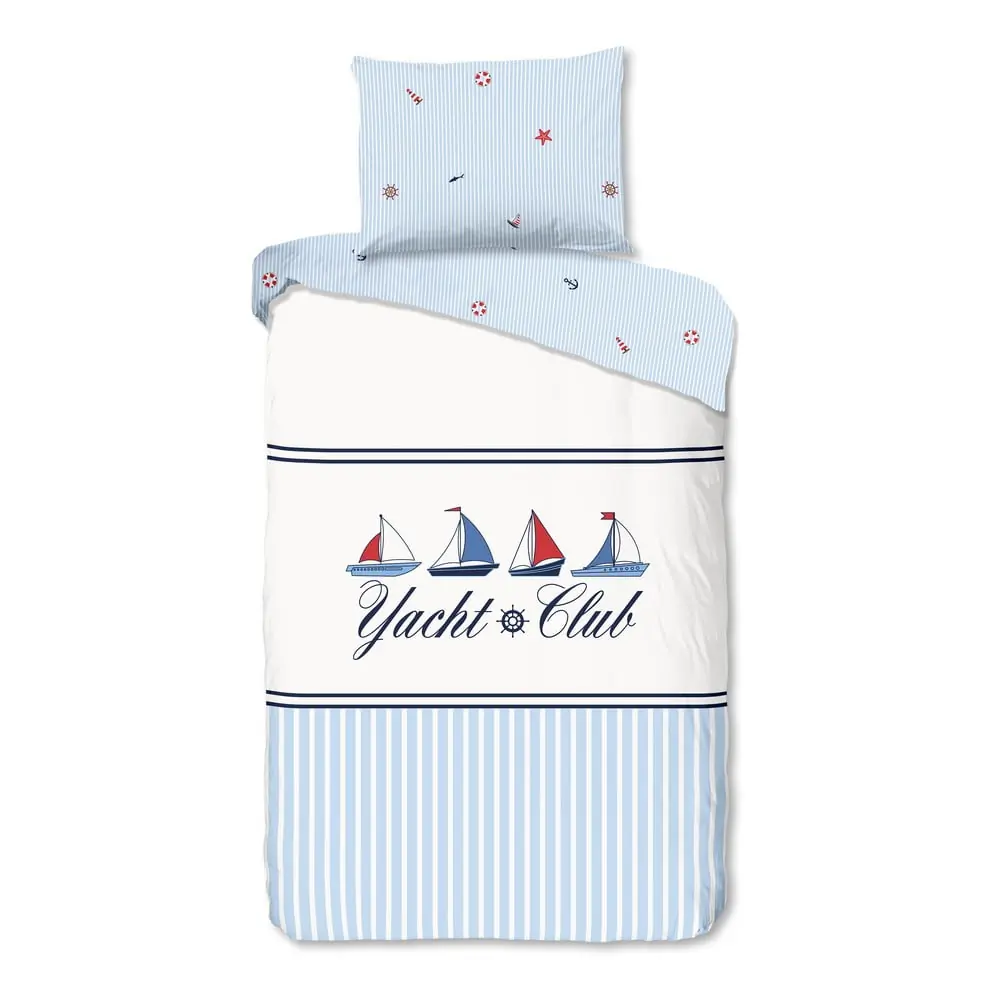 Lenjerie de pat albă-albastră din bumbac pentru pat de o persoană 140x200 cm Yachtclub – Good Morning