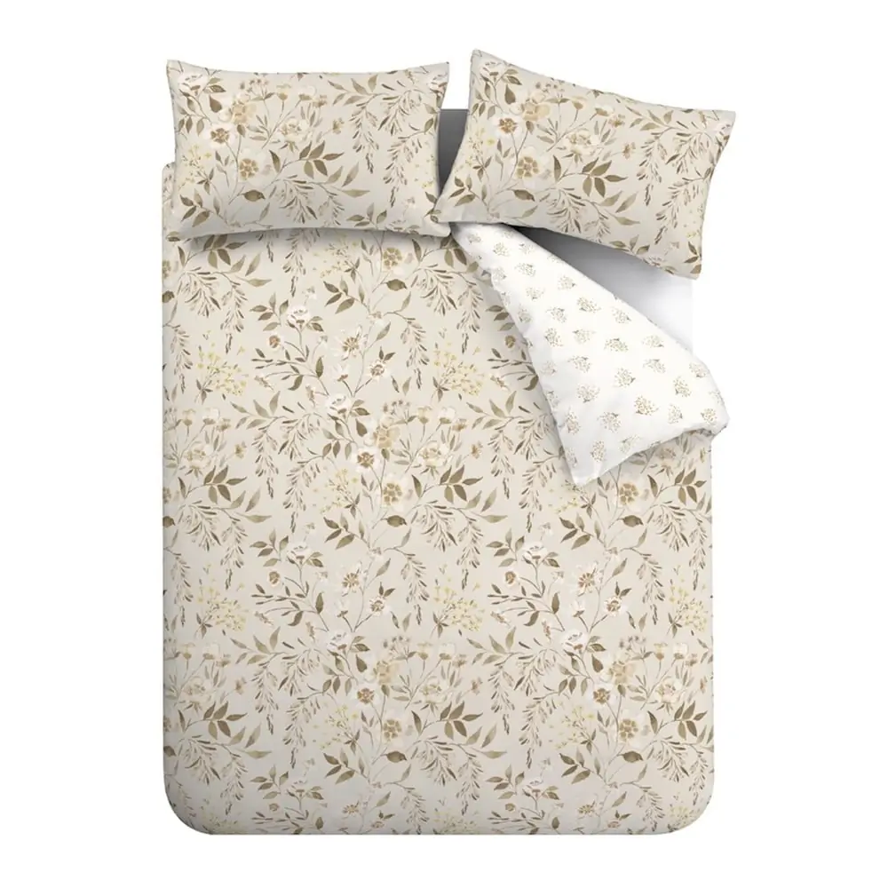 Lenjerie de pat albă-bej pentru pat dublu, extinsă 230x220 cm Isadora Floral – Catherine Lansfield