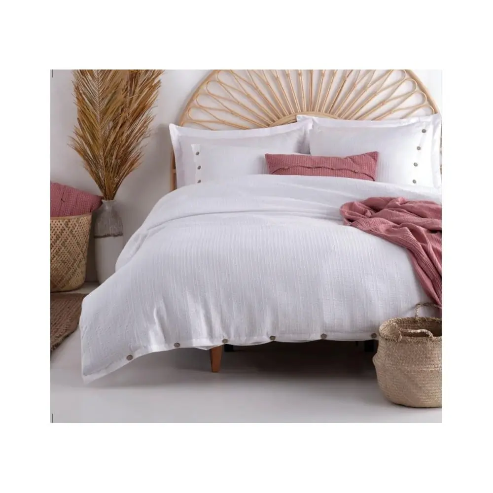 Lenjerie de pat albă din bumbac ranforcé pentru pat de o persoană 140x200 cm Como Striped – Mila Home Luxury