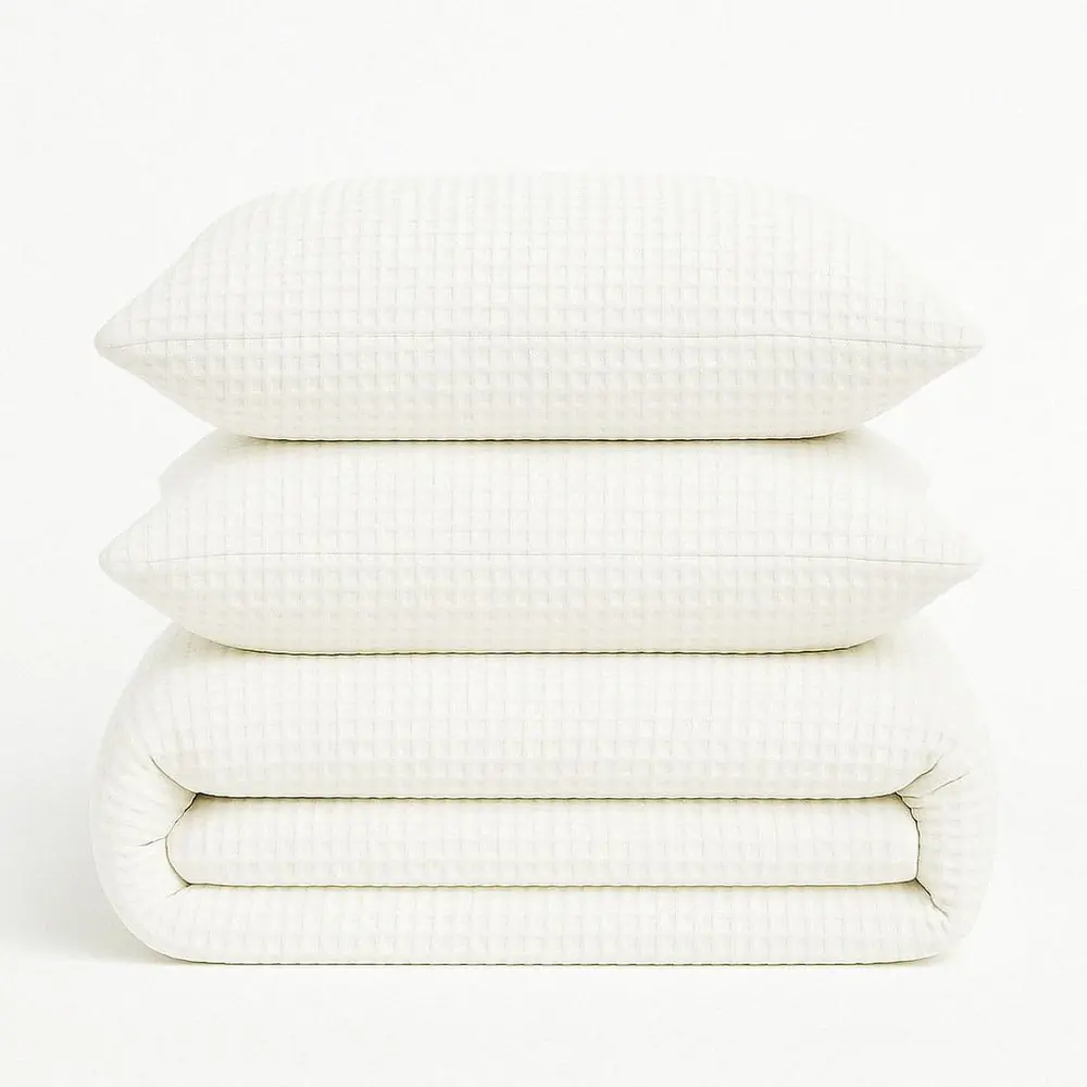 Lenjerie de pat albă din bumbac ranforcé pentru pat de o persoană 140x200 cm Waffle Striped – Mila Home Luxury