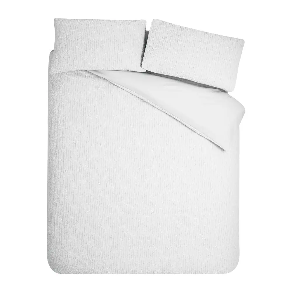 Lenjerie de pat albă din țesătură crep pentru pat dublu, extinsă 230x220 cm Crinkle Seersucker – Catherine Lansfield