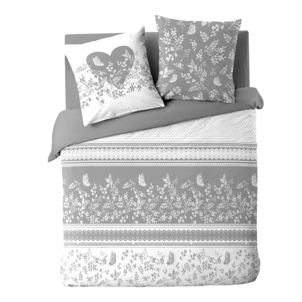 Lenjerie de pat albă-gri din bumbac pentru pat dublu 200x200 cm Annie – douceur d'intérieur