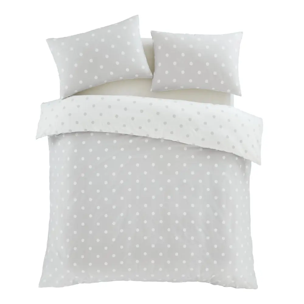 Lenjerie de pat albă-gri din flanelă pentru pat de o persoană 135x200 cm Polka Dot – Catherine Lansfield
