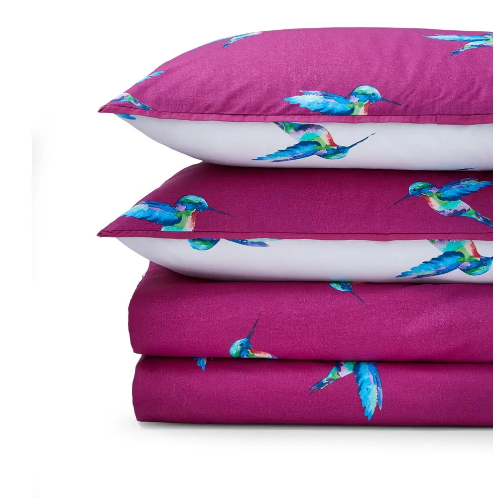 Lenjerie de pat albă-mov din bumbac pentru pat dublu 200x200 cm Hummingbird – Their Nibs