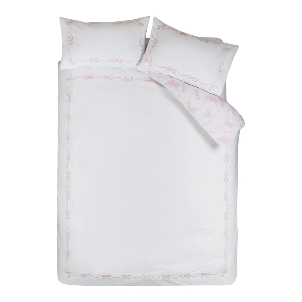 Lenjerie de pat albă pentru pat dublu 200x200 cm Bow Embroidery – Catherine Lansfield
