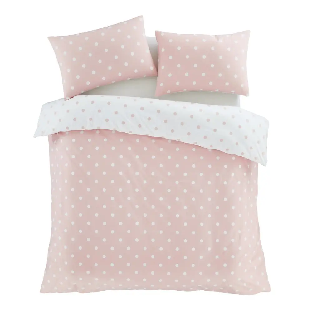 Lenjerie de pat albă-roz din flanelă pentru pat dublu 200x200 cm Polka Dot – Catherine Lansfield