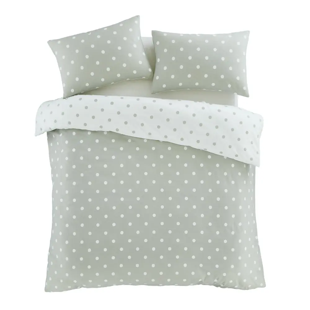 Lenjerie de pat albă-verde din flanelă pentru pat dublu, extinsă 230x220 cm Polka Dot – Catherine Lansfield