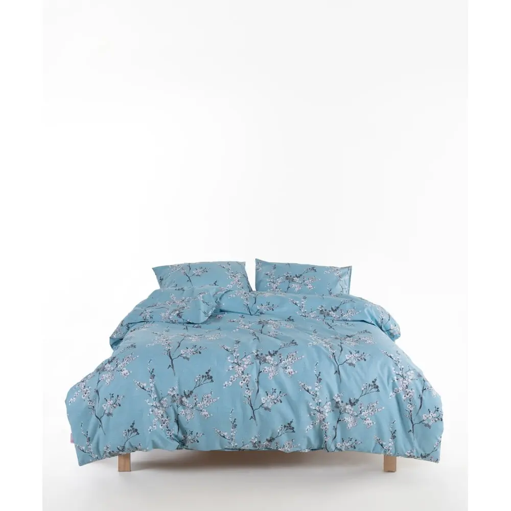 Lenjerie de pat albastră din bumbac ranforcé pentru pat de o persoană 140x200 cm Blue Floral – Mila Home Luxury