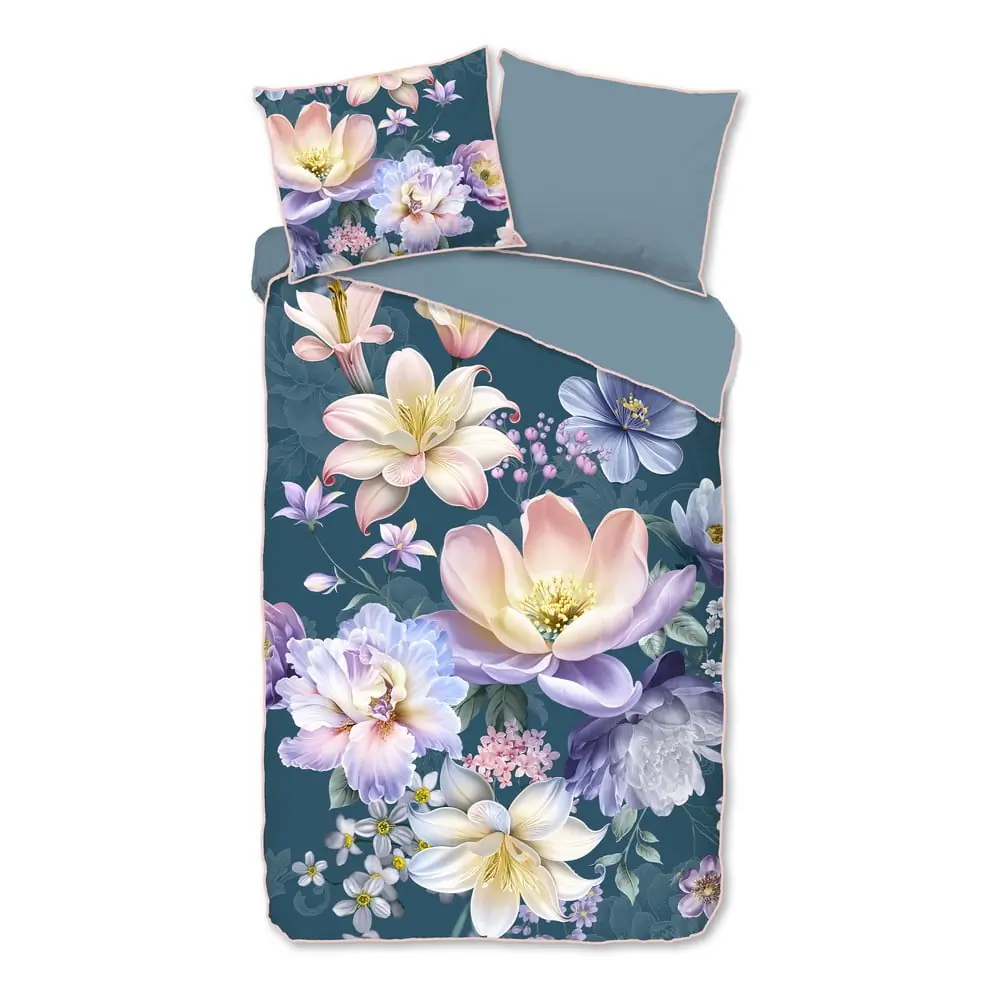 Lenjerie de pat albastră din bumbac satinat pentru pat de o persoană/extinsă 140x220 cm Mirery – Descanso