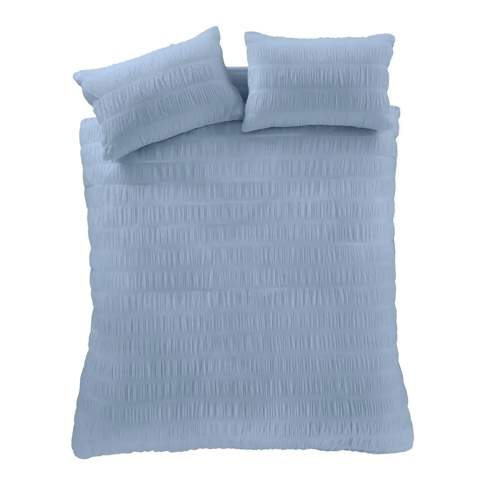 Lenjerie de pat albastră din țesătură crep pentru pat dublu, extinsă 230x220 cm Seersucker – Catherine Lansfield