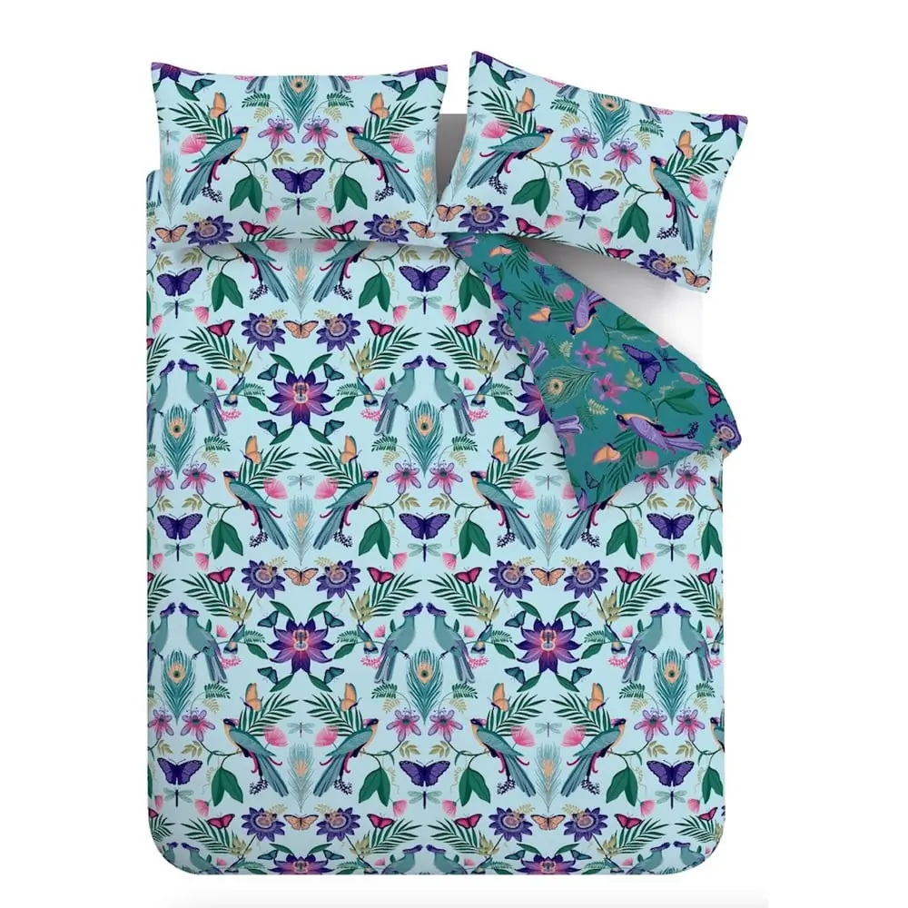 Lenjerie de pat albastră pentru pat de o persoană 135x200 cm Mya Tropical Floral – Catherine Lansfield