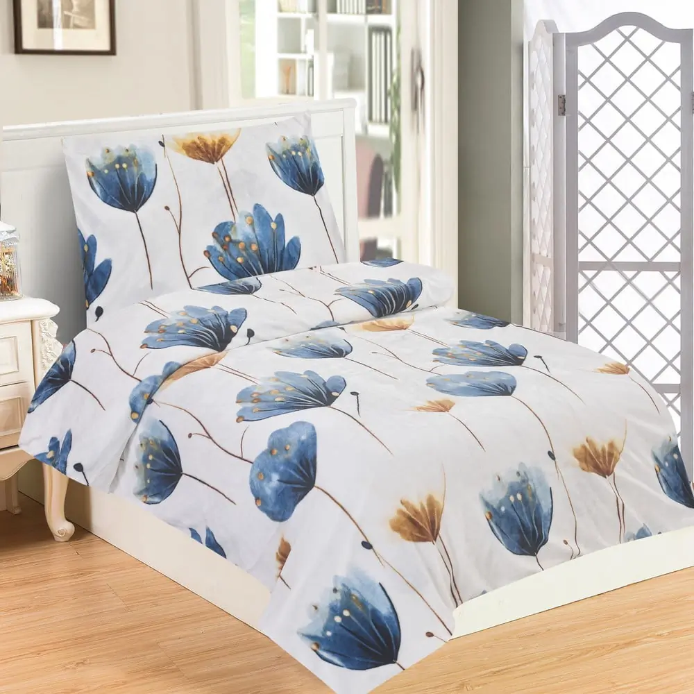 Lenjerie de pat albastru-închis din micropluș/cocolino pentru pat de o persoană 140x200 cm Marbella – My House