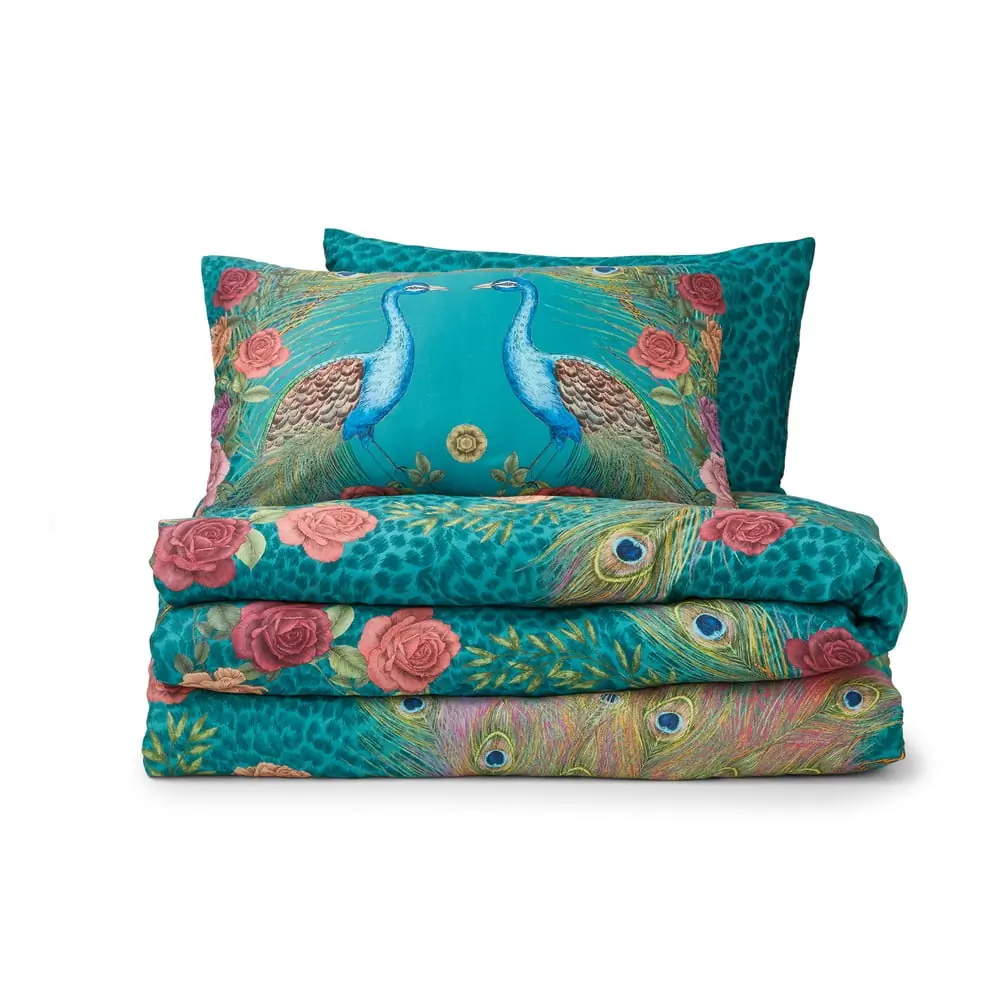 Lenjerie de pat albastru-verde din bumbac satinat pentru pat de o persoană 135x200 cm Xanadu Peacock – Matthew Williamson