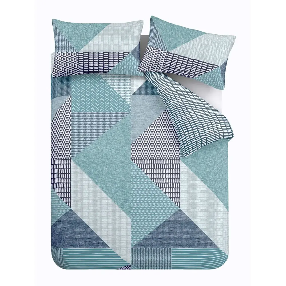 Lenjerie de pat albastru-verde pentru pat de o persoană 135x200 cm Larsson Geo – Catherine Lansfield