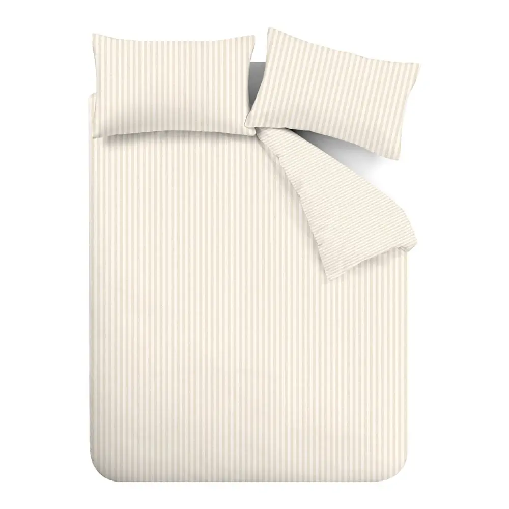 Lenjerie de pat bej-crem din flanelă pentru pat dublu, extinsă 230x220 cm Stripe – Catherine Lansfield
