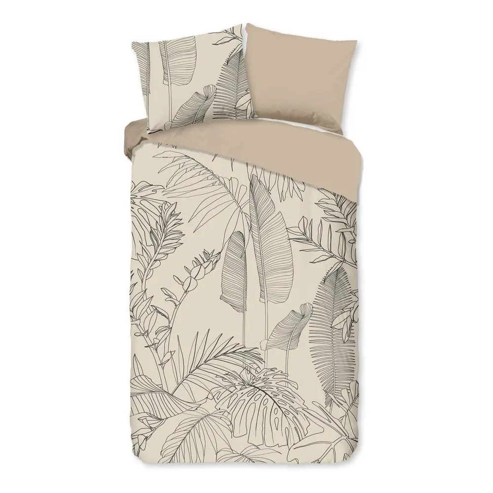 Lenjerie de pat bej din bumbac pentru pat de o persoană, extinsă 140x220 cm Sym – Good Morning