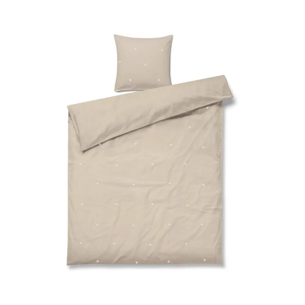 Lenjerie de pat bej din bumbac percal pentru pat de o persoană 140x200 cm Daisy – JUNA