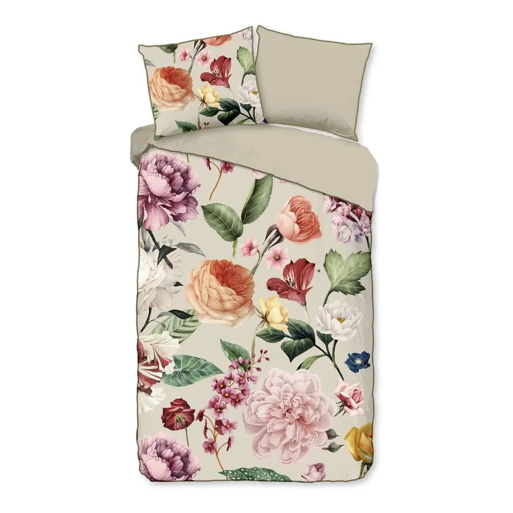 Lenjerie de pat bej din bumbac satinat pentru pat de o persoană, extinsă 140x220 cm Fiori – Descanso