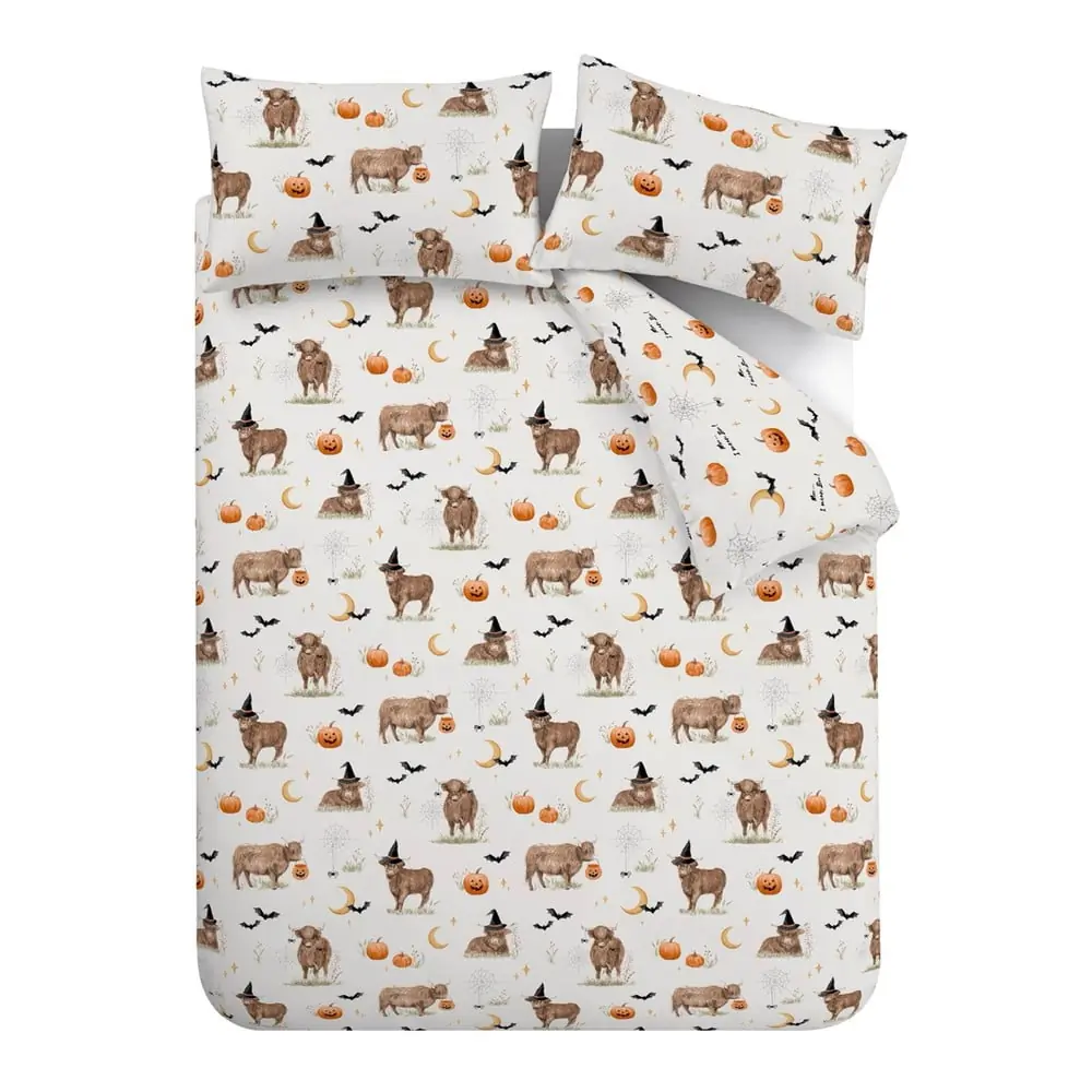 Lenjerie de pat grej pentru pat dublu, extinsă 230x220 cm Halloween Highland Cow – Catherine Lansfield
