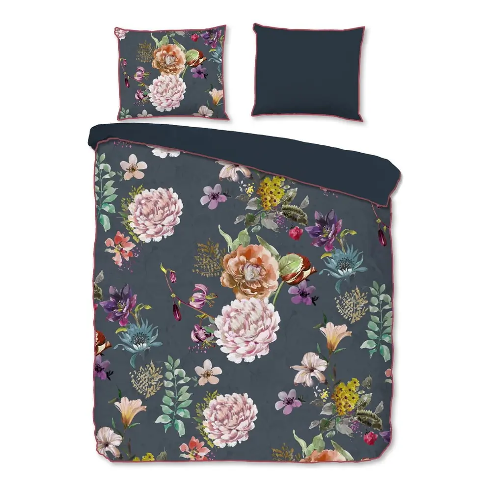 Lenjerie de pat gri antracit din bumbac satinat pentru pat dublu, extinsă 240x220 cm Parma – Descanso