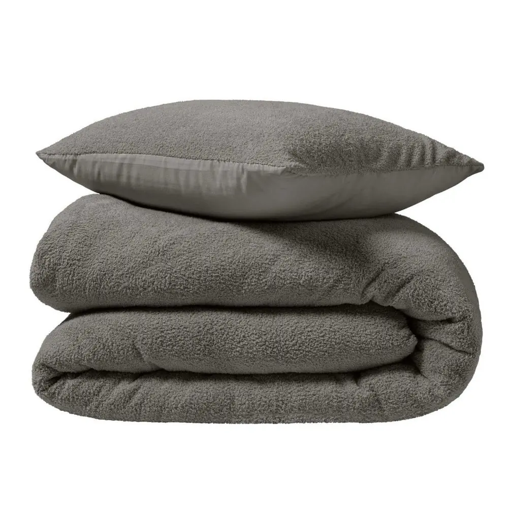 Lenjerie de pat gri antracit din micropluș/cocolino pentru pat dublu, extinsă 240x220 cm Helena – douceur d'intérieur
